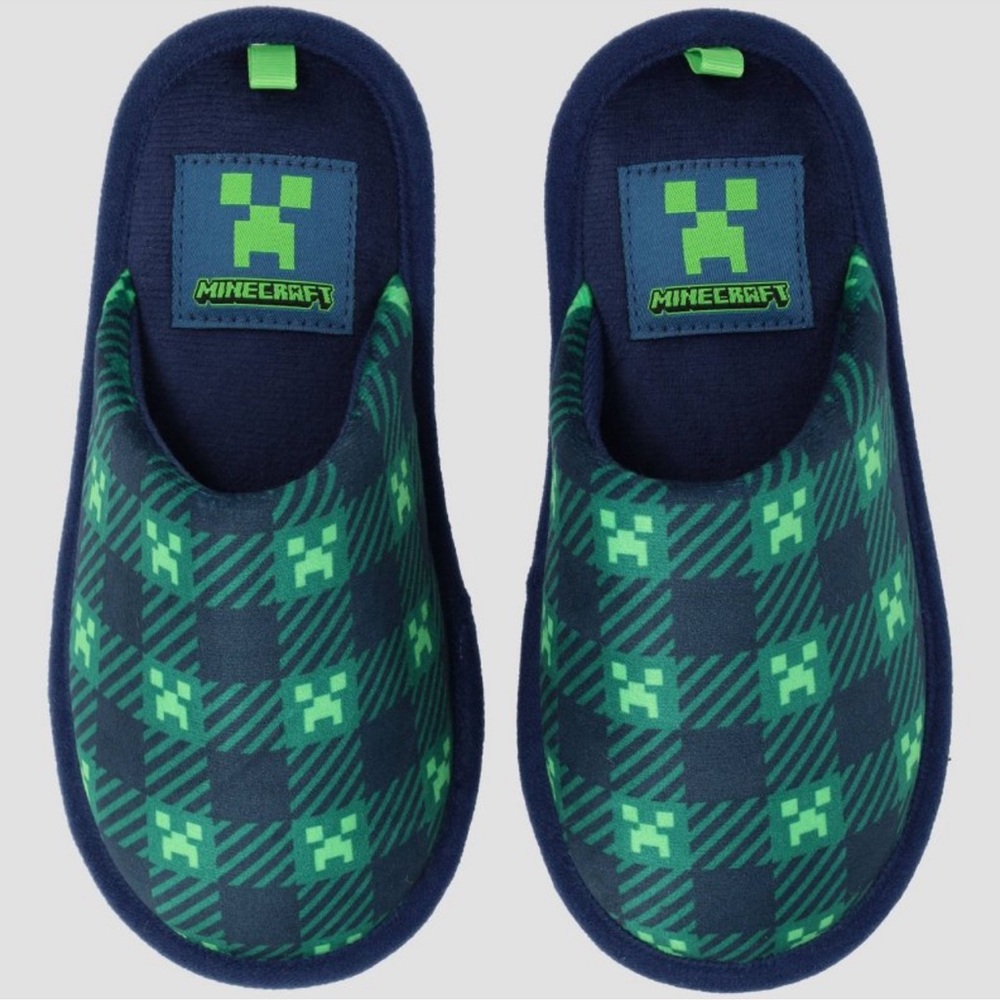 Boys Minecraft Gaming Scuff Plaid Slippers New with tags